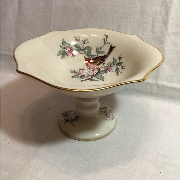 Lenox Serenade Floral Footed Bowl with Bird Design Cream & Gold USA Made Dish - Picture 5 of 12